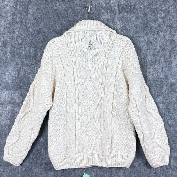 Invisible World Mens L Zip-Front Cardigan Sweater Chunky Knit Fisherman Ivory - Picture 4 of 11